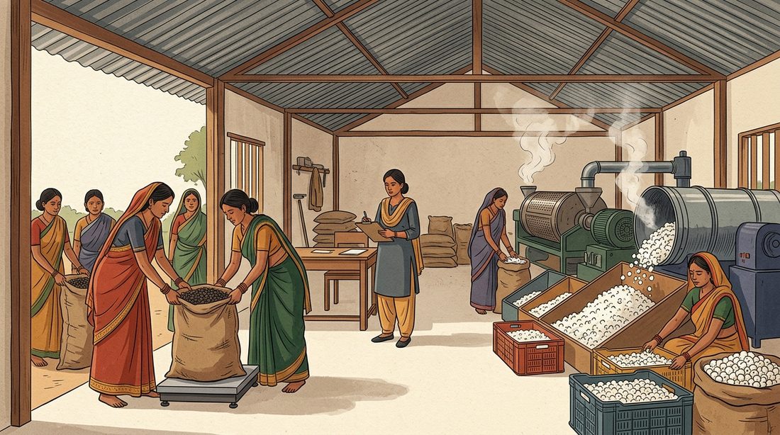 How to Build a Shared Makhana Popping & 4-Sieve Grading Shed in India